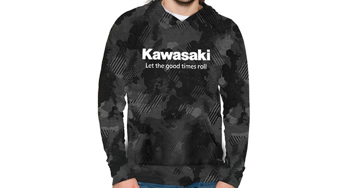 Kawasaki Let the good times roll Camo Long Sleeve Hooded T-Shirt detail photo 1