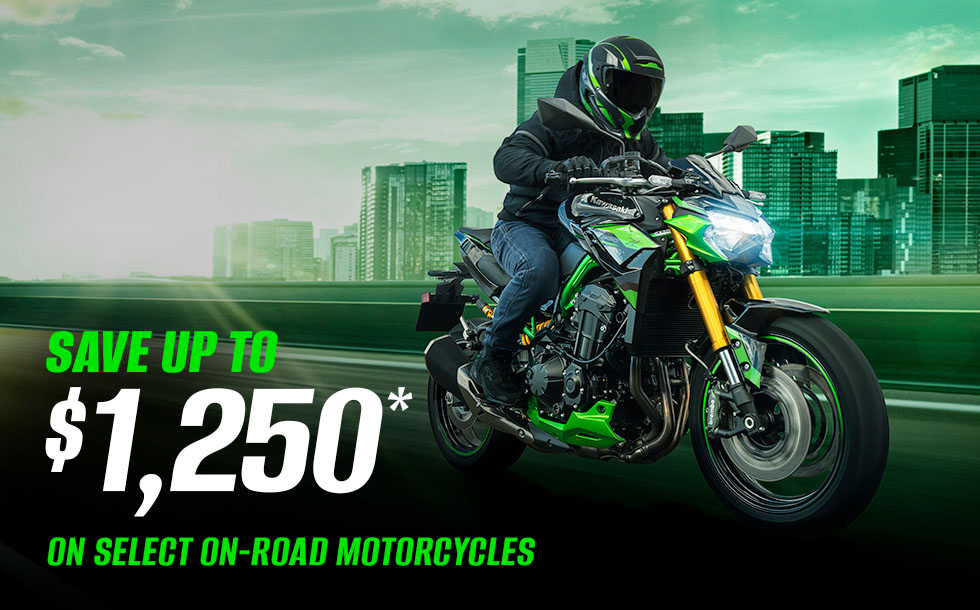 Save up to $1,250 on select on-road motorcycles, valid through June 30, 2026.