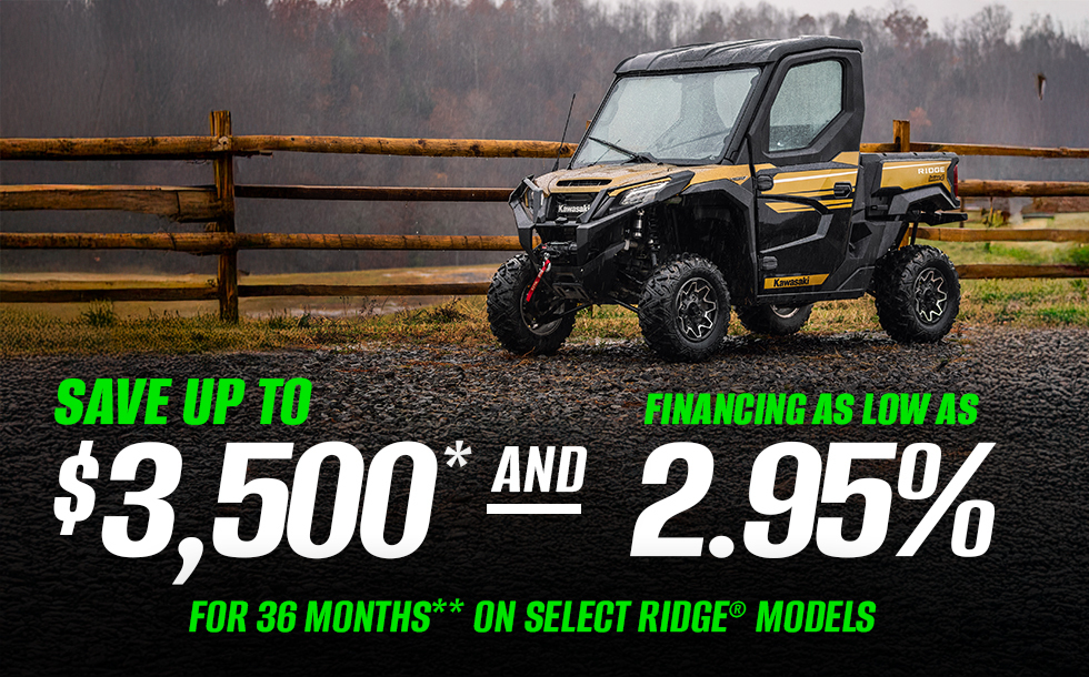 Save up to $3,500 and financing as low as 2.95% for 36 months on select Ridge models, valid through June 30, 2026.