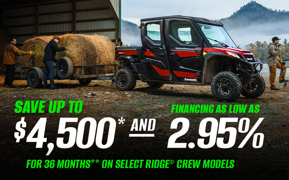 Save up to $4,500 and financing as low as 2.95% for 36 months on select Ridge Crew models, valid through June 30, 2026.