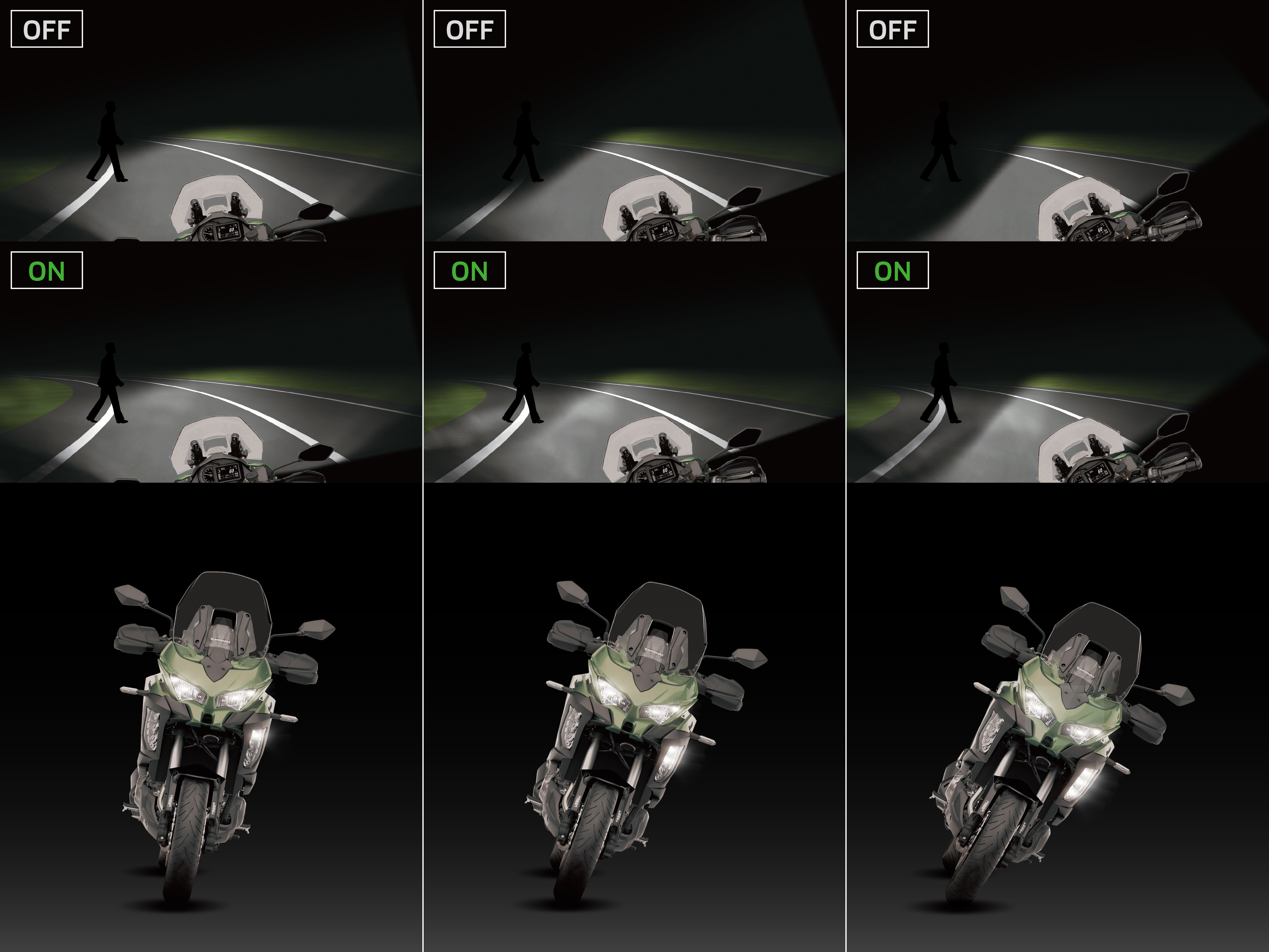 Motorcycle cornering lights on and off