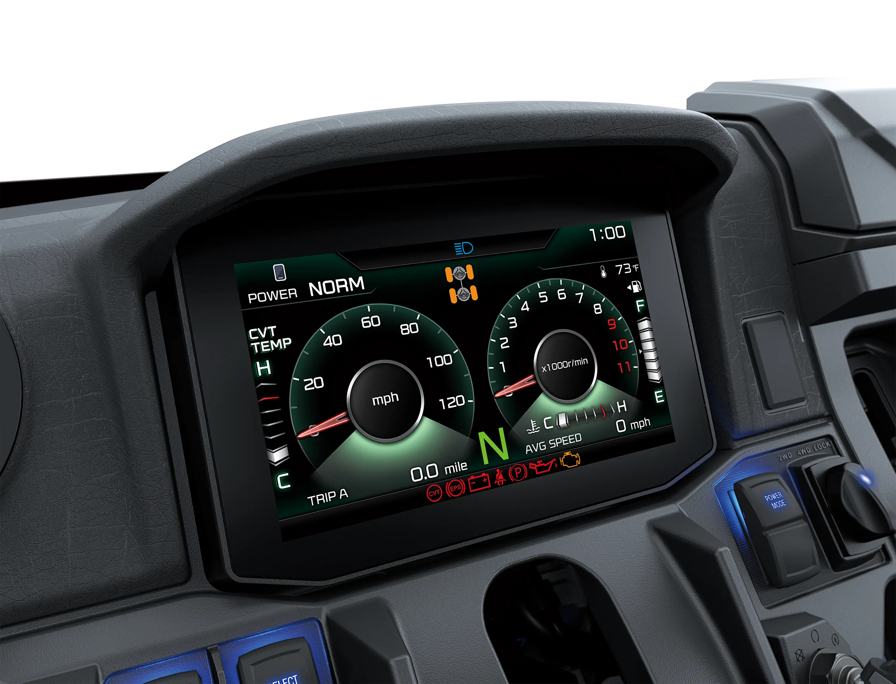Close-up on a side x side infotainment screen.