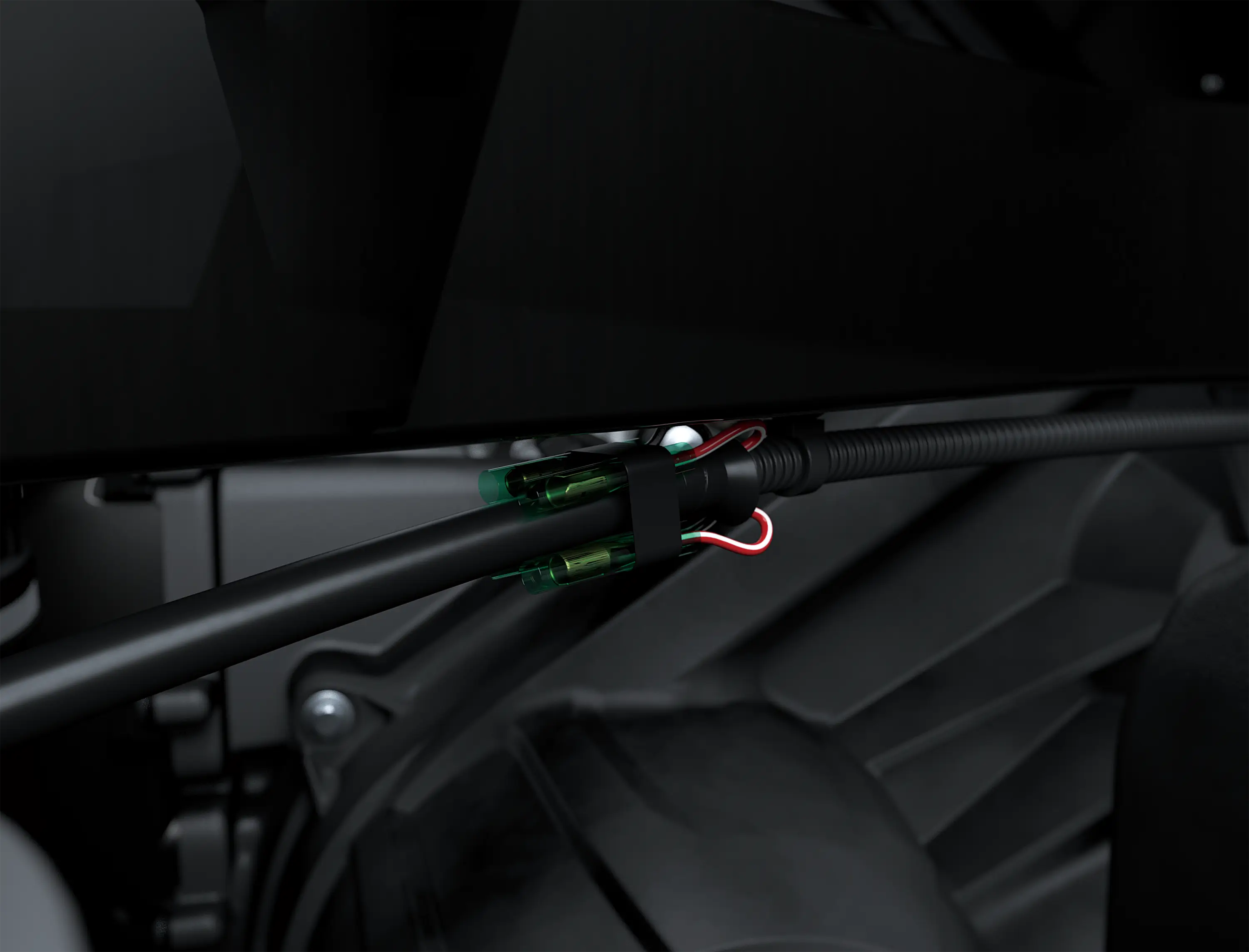 Close-up on a side x side suspension.