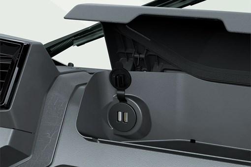 Close-up on a side x side interior storage compartment. opens in a new window