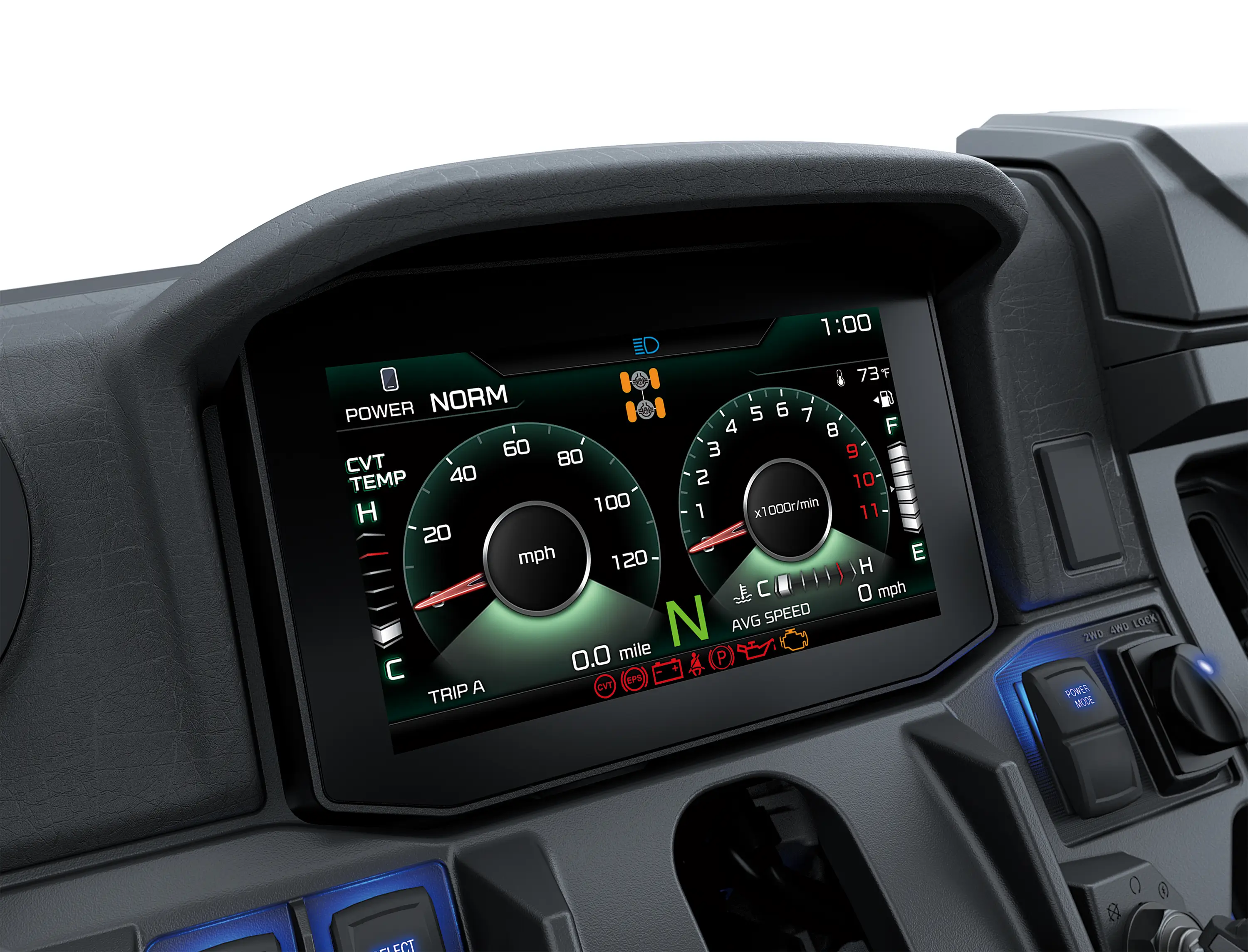 Close-up on a side x side infotainment screen.