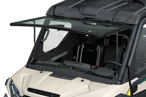 Flip-up windshield of a side x side. opens in a new window