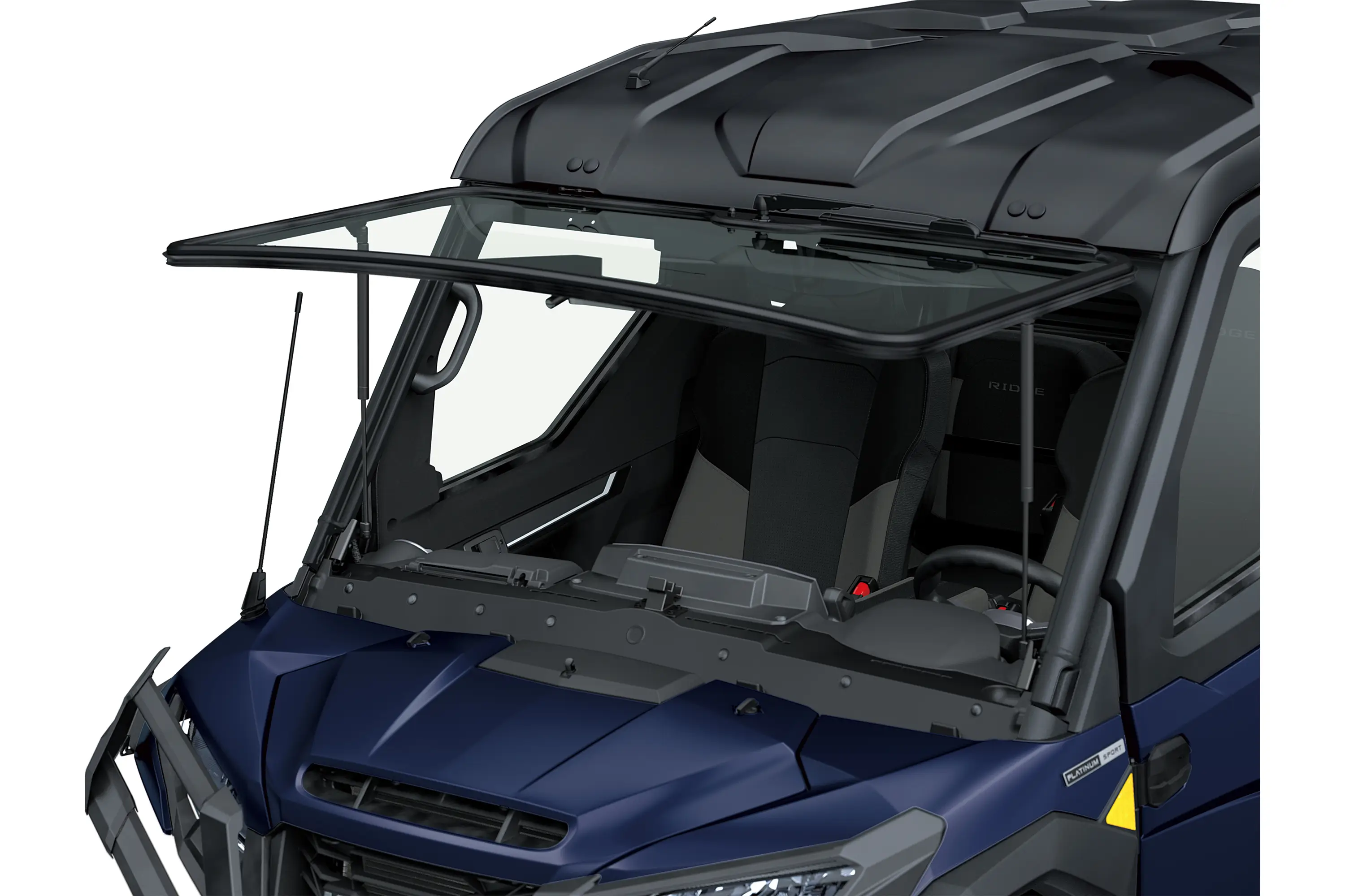Flip-up windshield on a side x side.