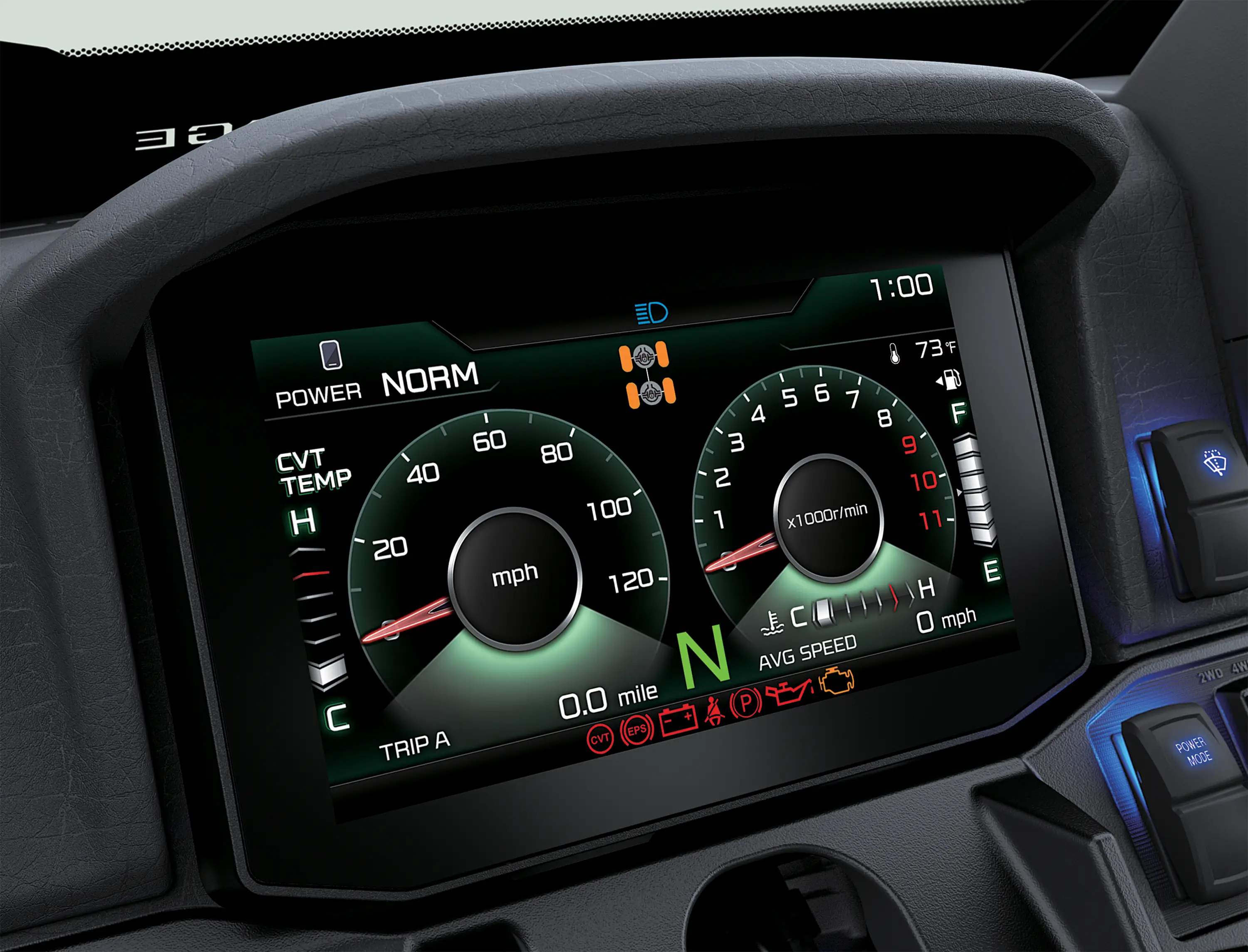 Close-up on a side x side infotainment screen.