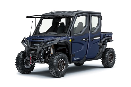 Three-quarter front angle of a flip-up windshield of a side x side staged in a white studio background. opens in a new window