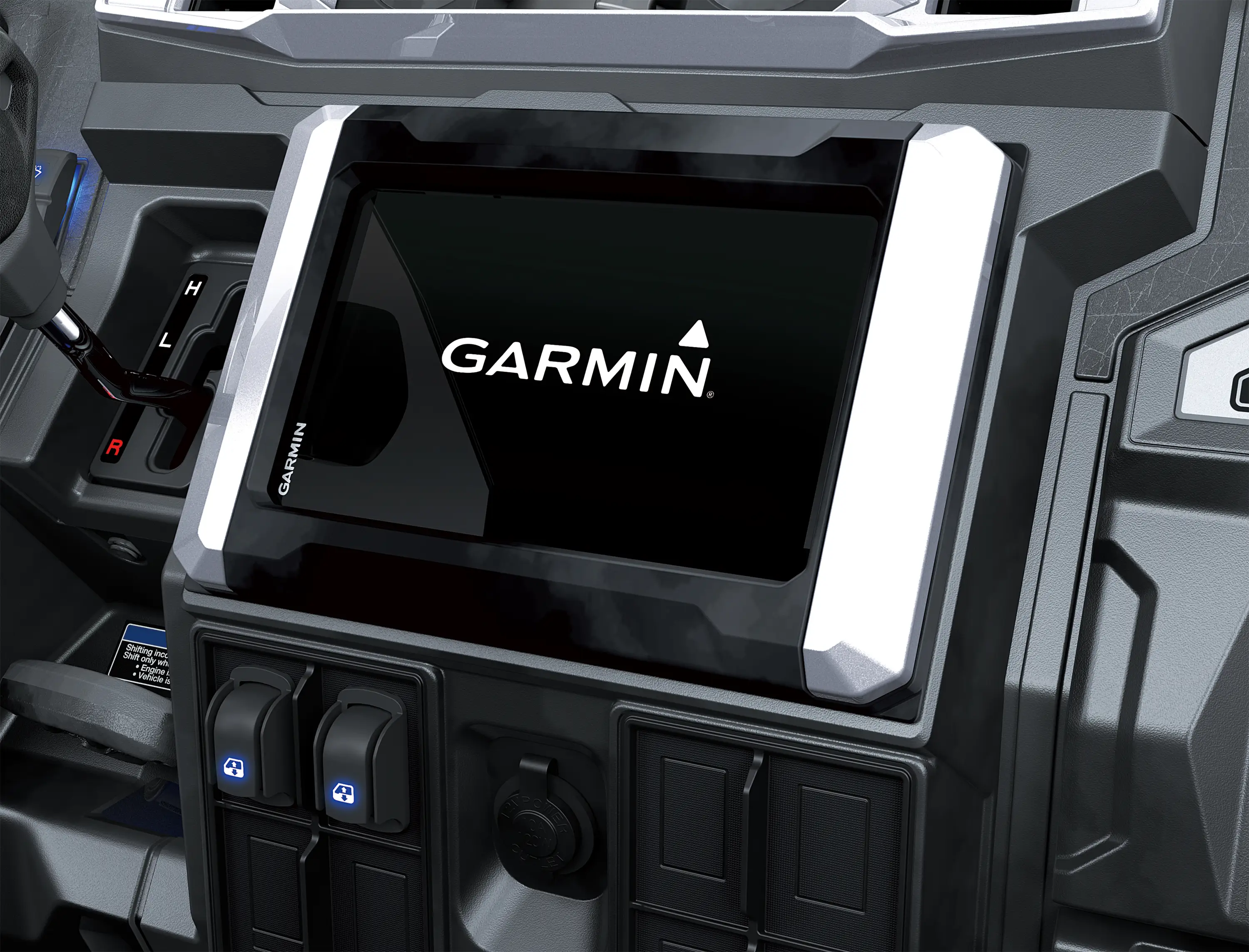 Close-up on a side x side start-up screen.