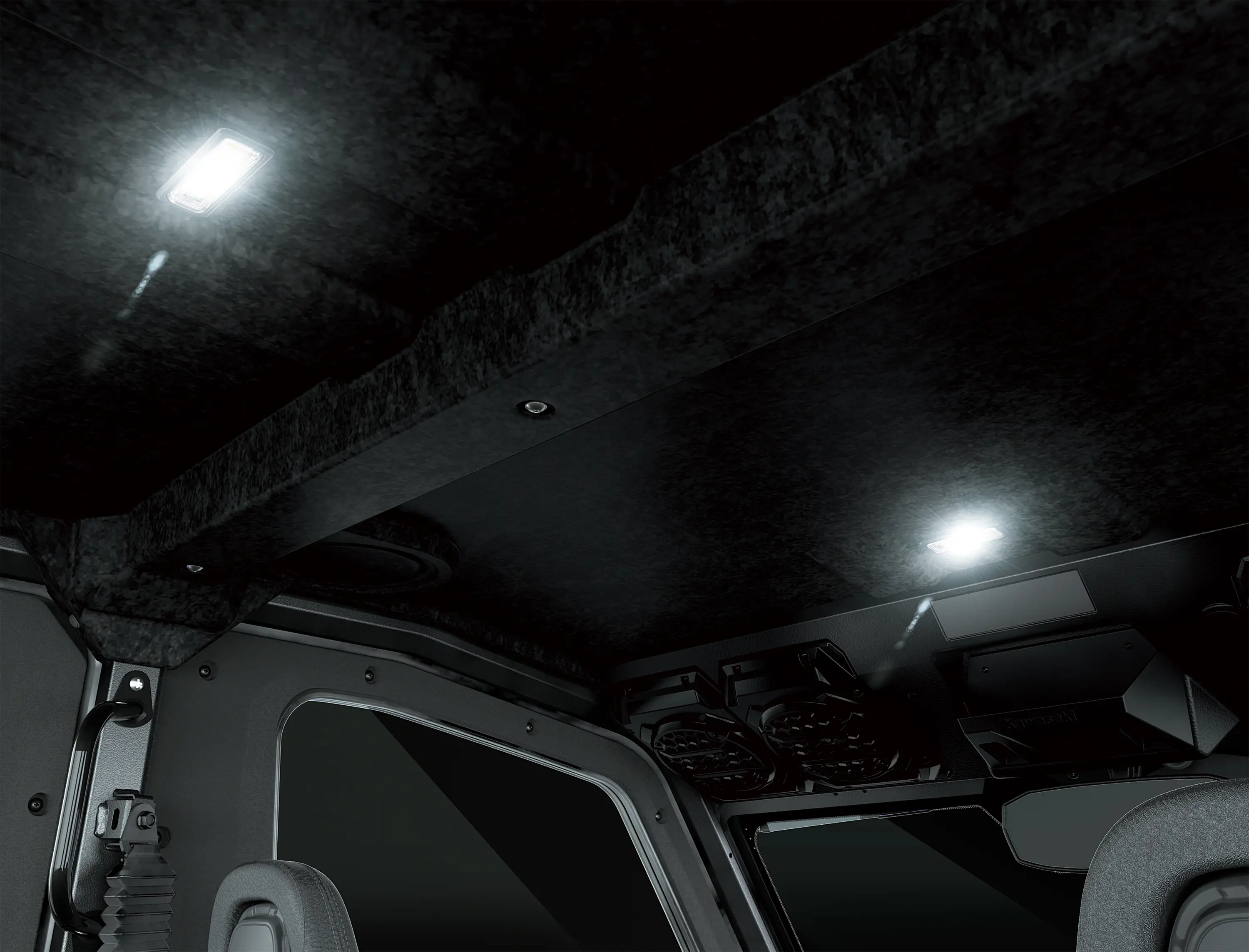 Interior overhead lights inside a side x side.