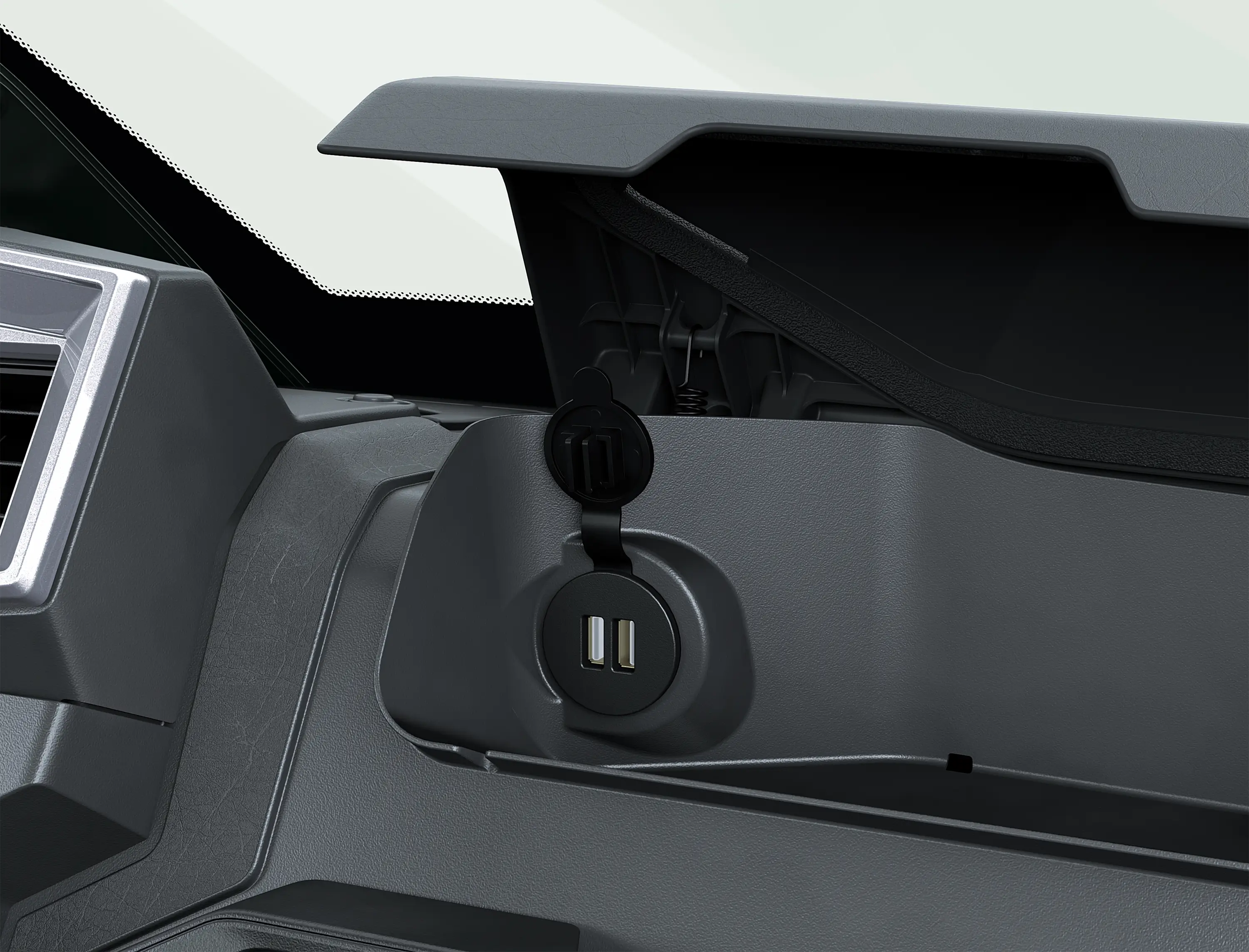 Close-up on a side x side interior storage compartment.