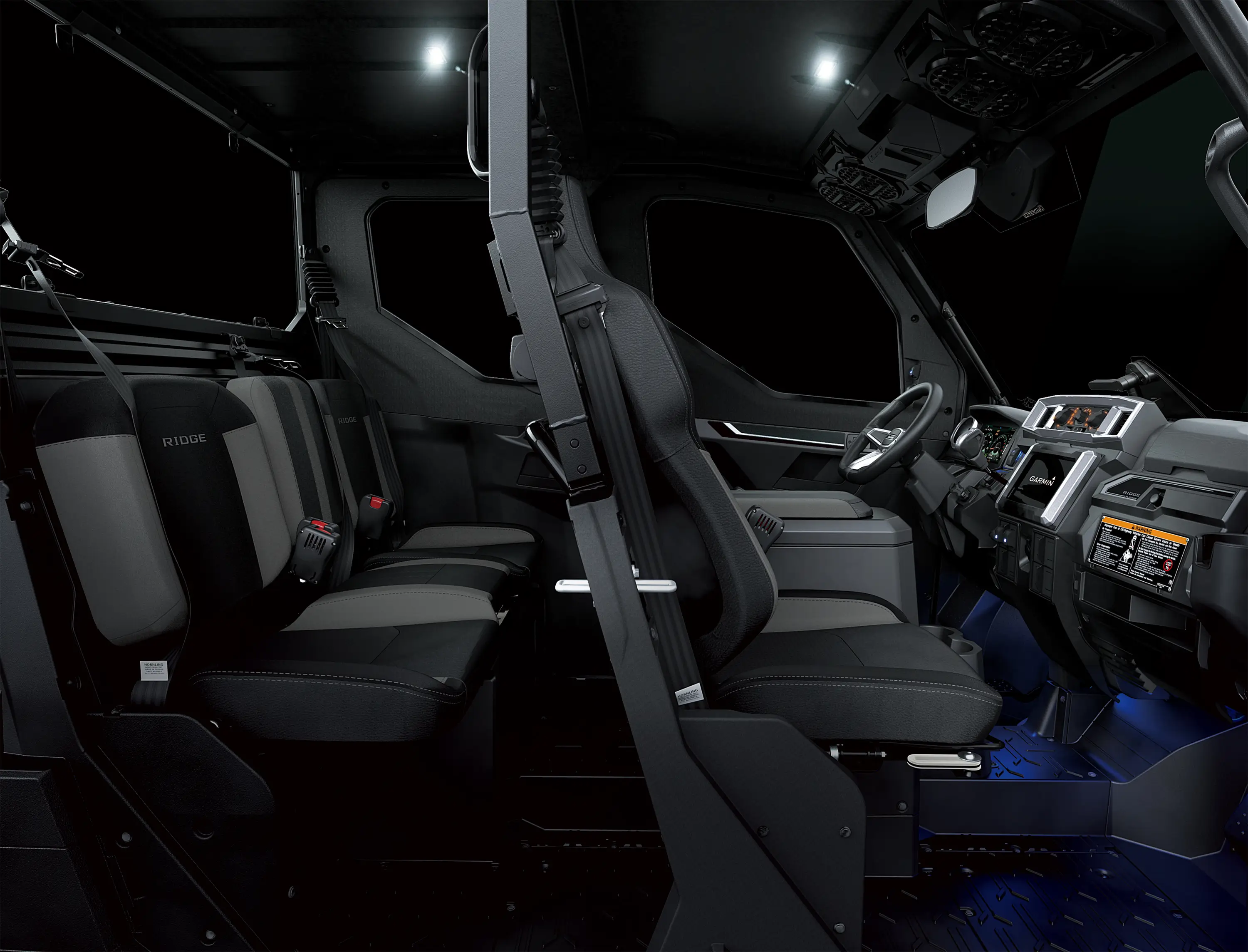 Side view of a side x side interior.