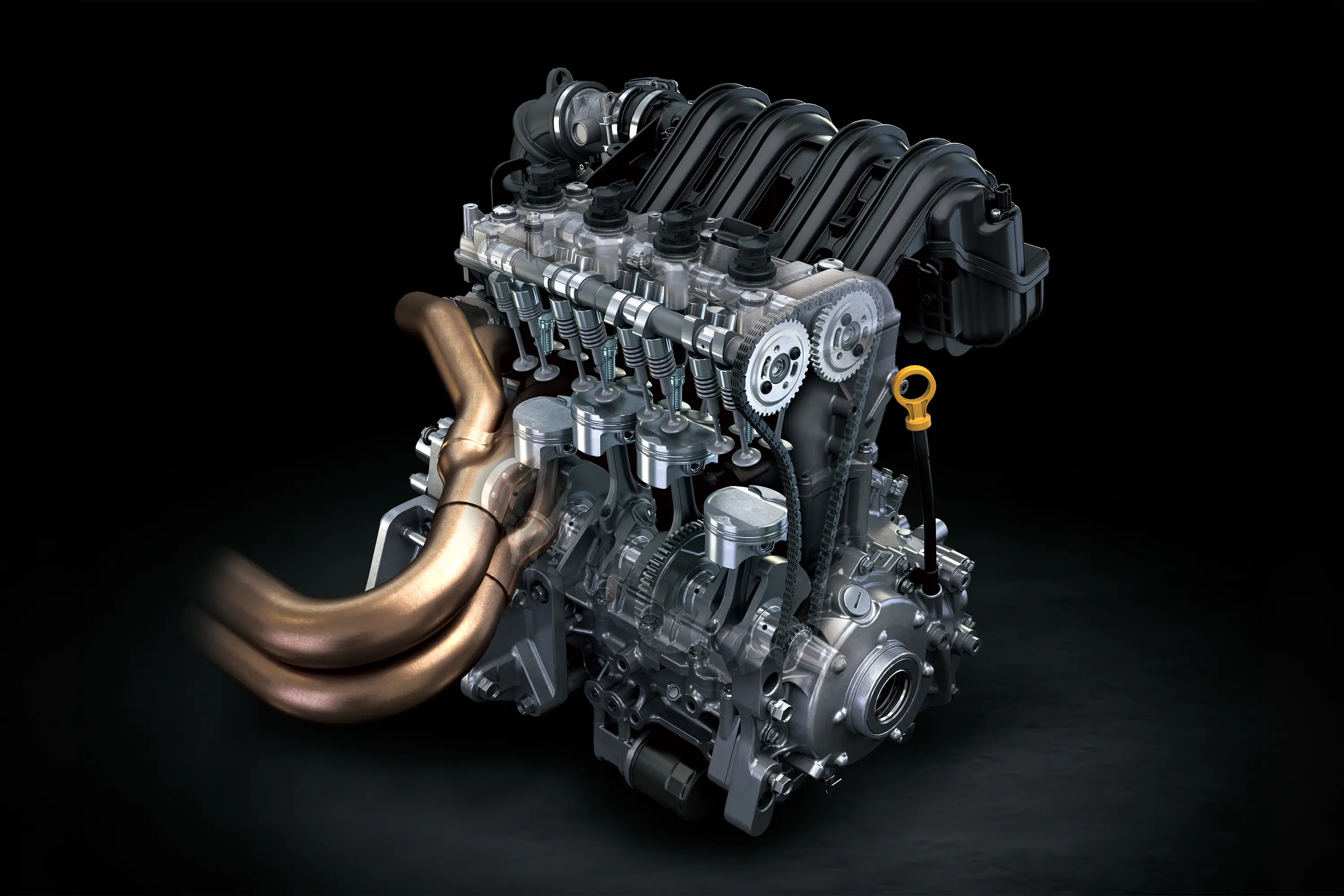 Graphic treatment of side x side engine.