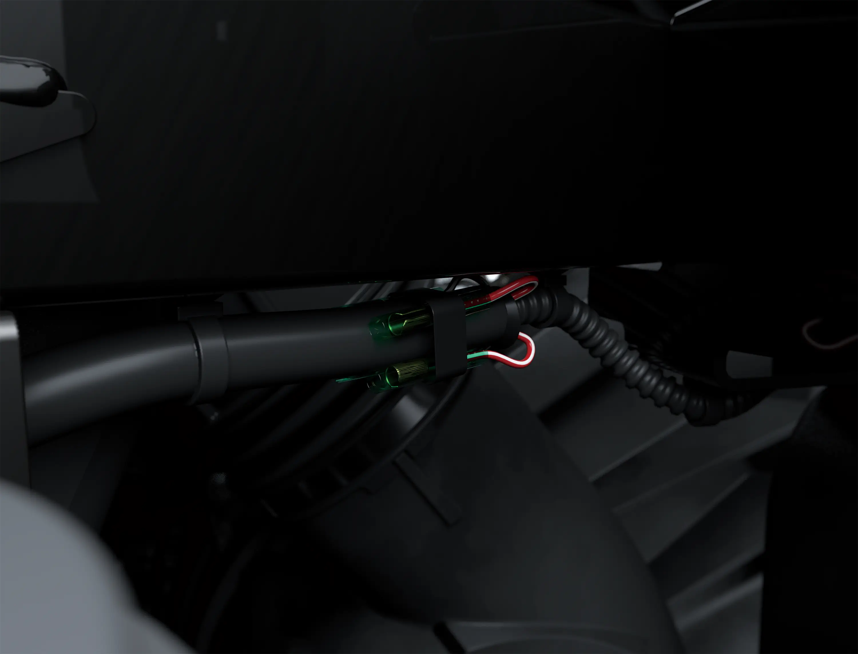 Close-up on a side x side suspension.