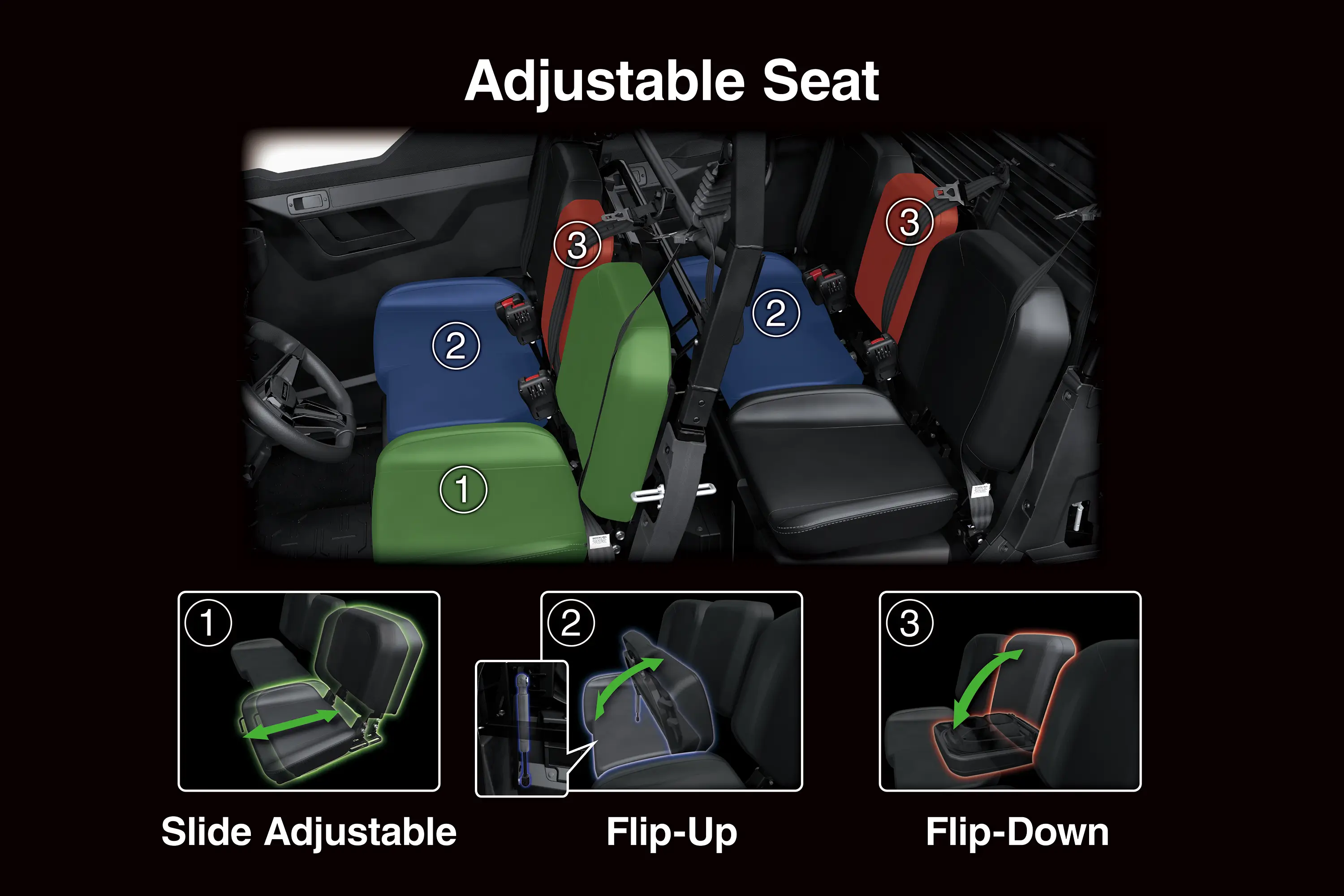 Graphic treatment of a side x side adjustable seat.