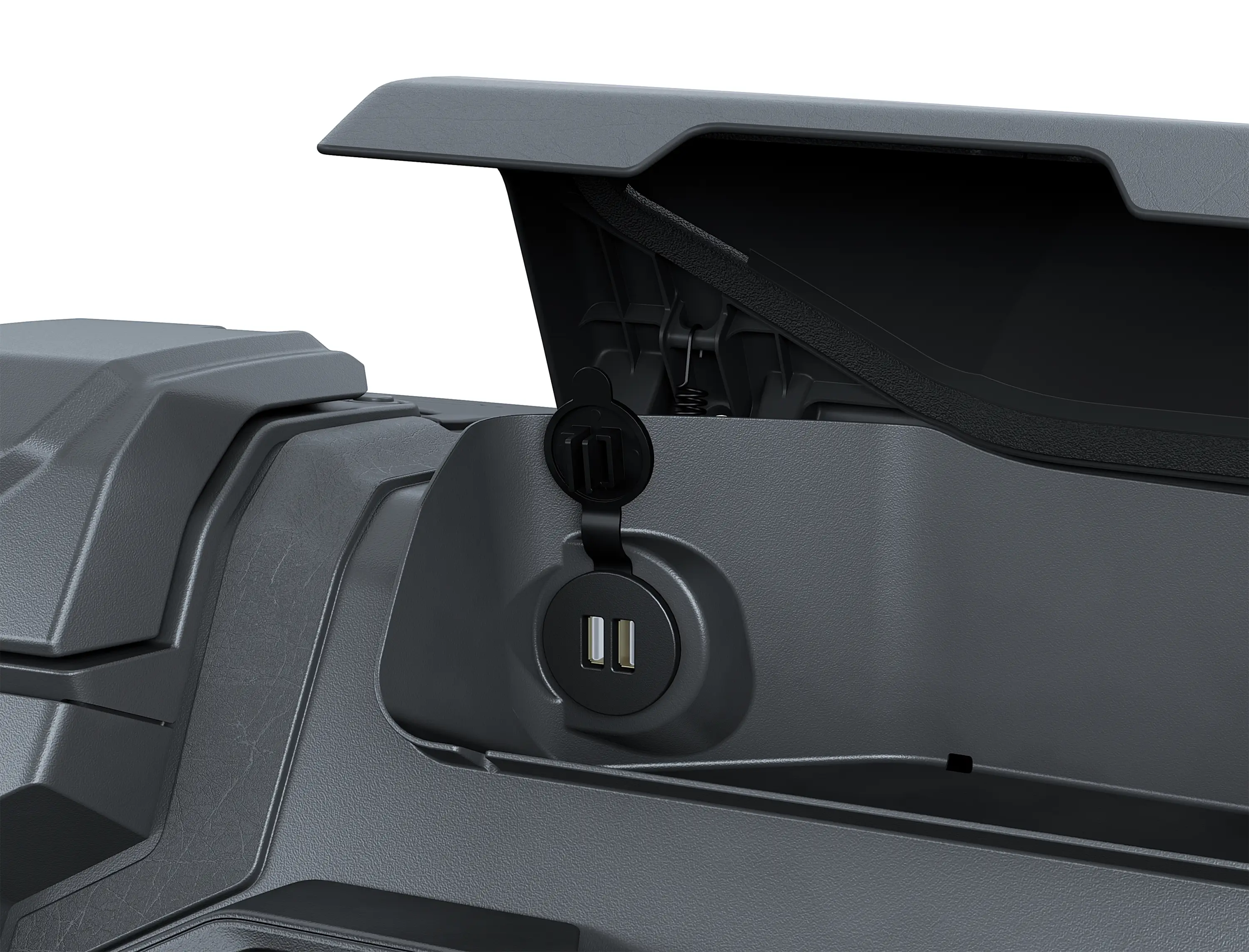 Close-up on a side x side interior storage compartment.