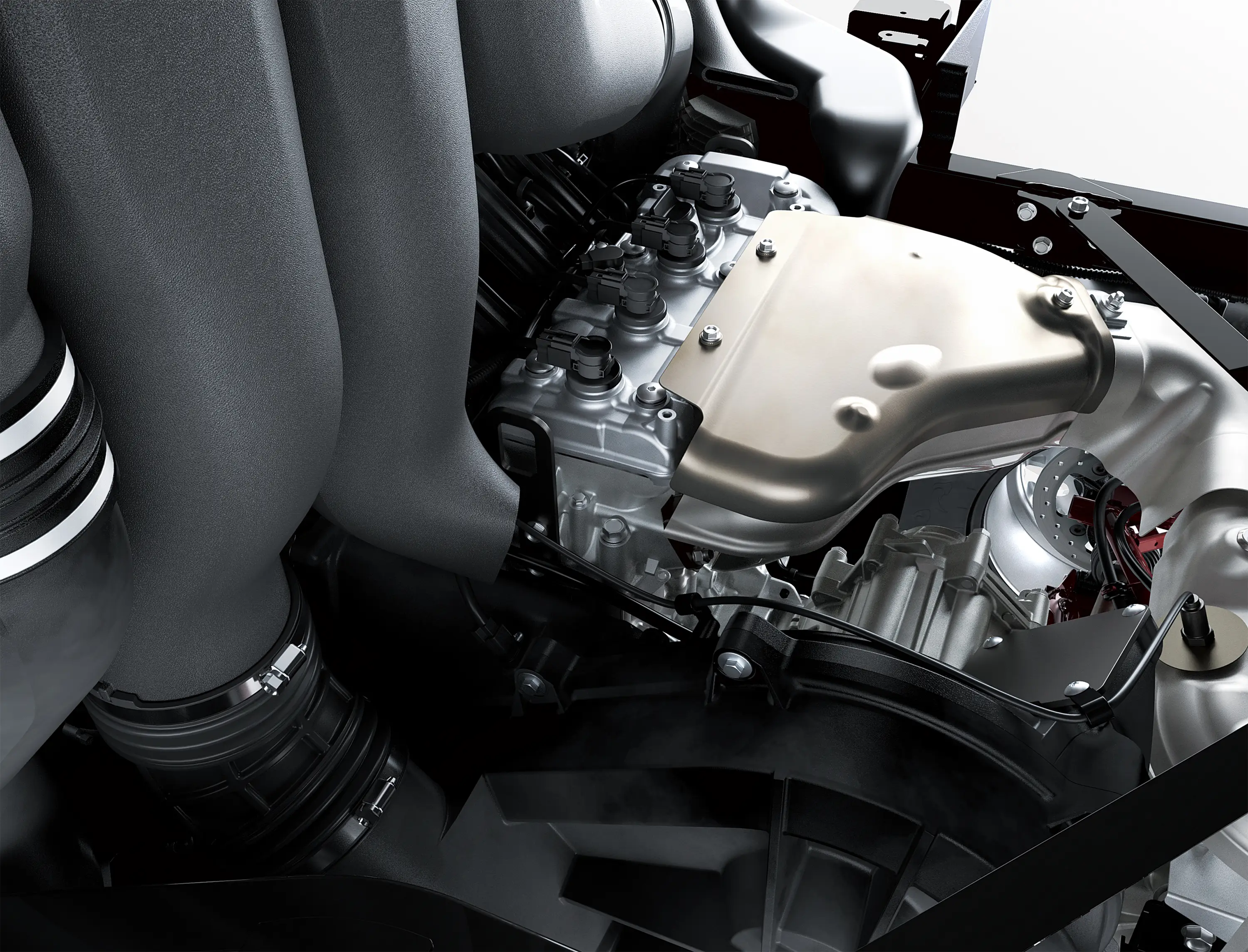 Close-up overall on a side x side engine.