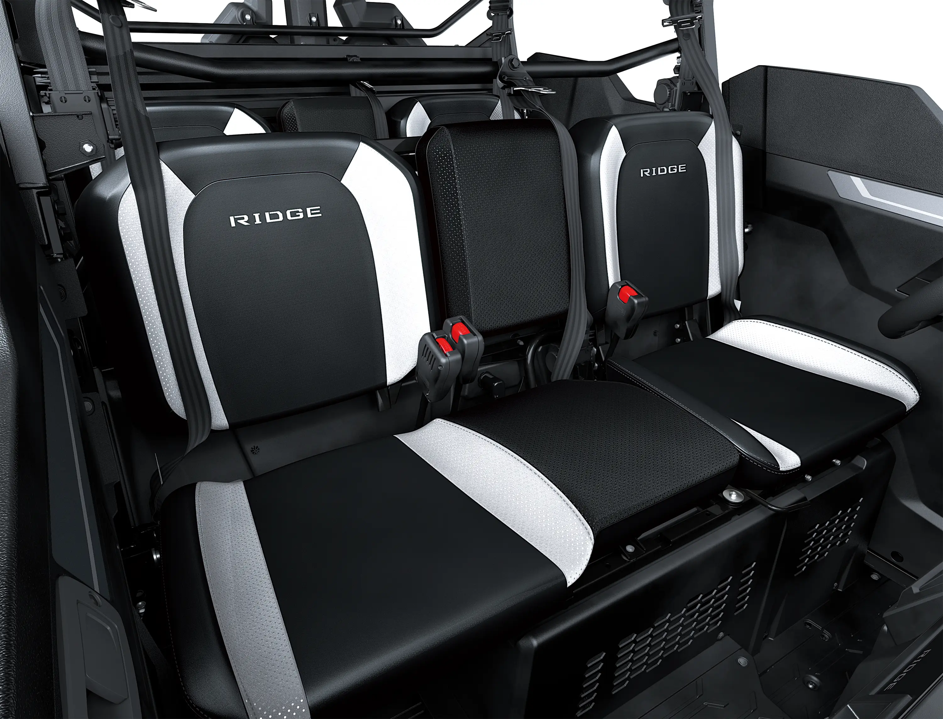 Rear seats in a side x side.