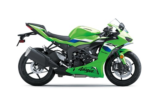 Side angle of a green motorcycle staged in a white studio background. opens in a new window