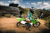 Profile angle of person riding across a dirt trail.