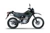 Profile angle of a dark colored Motorcycle with a white studio background.