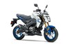 Three-quarter front angle of a motorcycle staged in a white studio background.