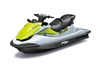Front three-quarter of a green and white Jet Ski with a white studio background.