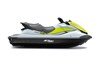 Profile angle of a green and white Jet Ski with a white studio background.
