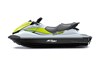 Side of a green and white Jet Ski with a white studio background.