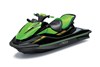 Front three-quarter angle of a green and black Jet Ski with a white studio background.