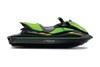 Side angle of a green and black Jet Ski with a white studio background.