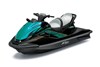 Front three-quarter of a blue and black Jet Ski with a white studio background.