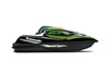 Side angle of a green and black Jet Ski with a white studio background. 
