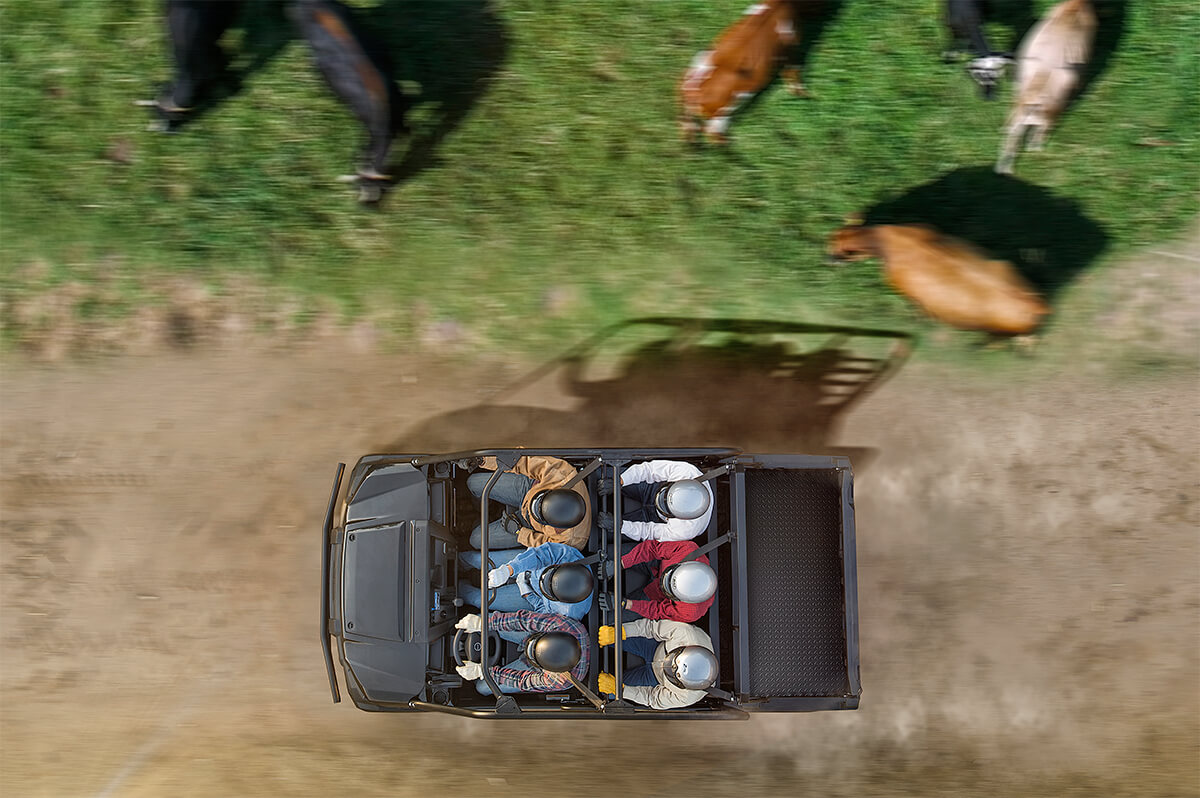 Overhead angle of a side x side driving off-road.
