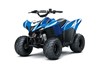 Three-quarter front angle of a blue ATV staged in a white studio background.