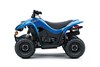 Side angle of a blue ATV staged in a white studio background.