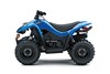 Side angle of a blue ATV staged in a white studio background.