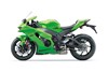 Side angle of a lime green motorcycle staged in a white studio background.