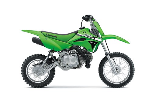 Profile angle of a green motorcycle staged in a white studio background. opens in a new window