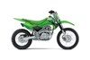 Side angle of a green motorcycle staged in a white studio background.