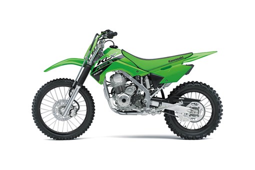 Profile angle of a green motorcycle staged in a white studio background. opens in a new window