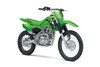 Three-quarter front angle of a green motorcycle staged in a white studio background.