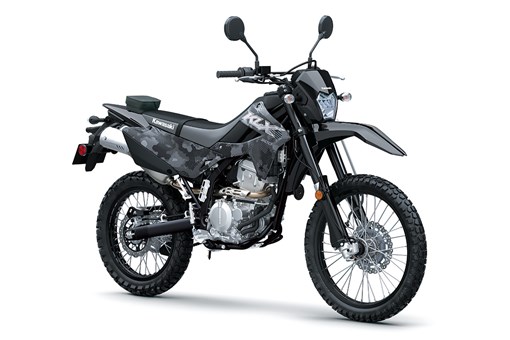 Three-quarter front angle of a dark grey motorcycle staged in a white studio background. opens in a new window
