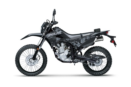Side angle of a dark grey motorcycle staged in a white studio background. opens in a new window