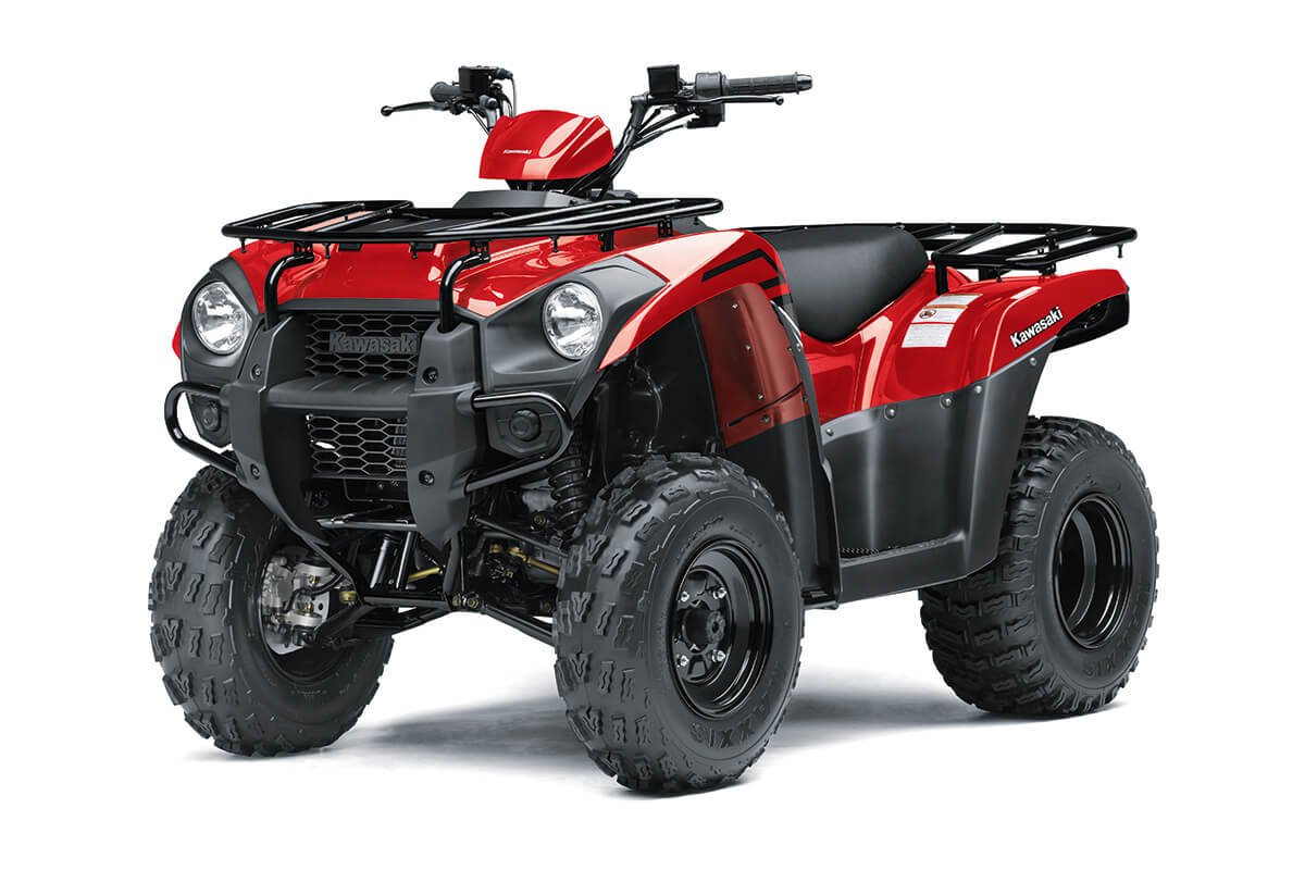 Three-quarter front angle of a red ATV staged in a white studio background.