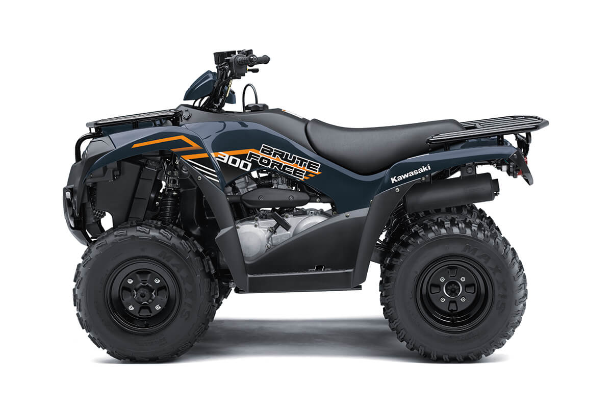 Profile angle of an ATV staged in a white studio background.