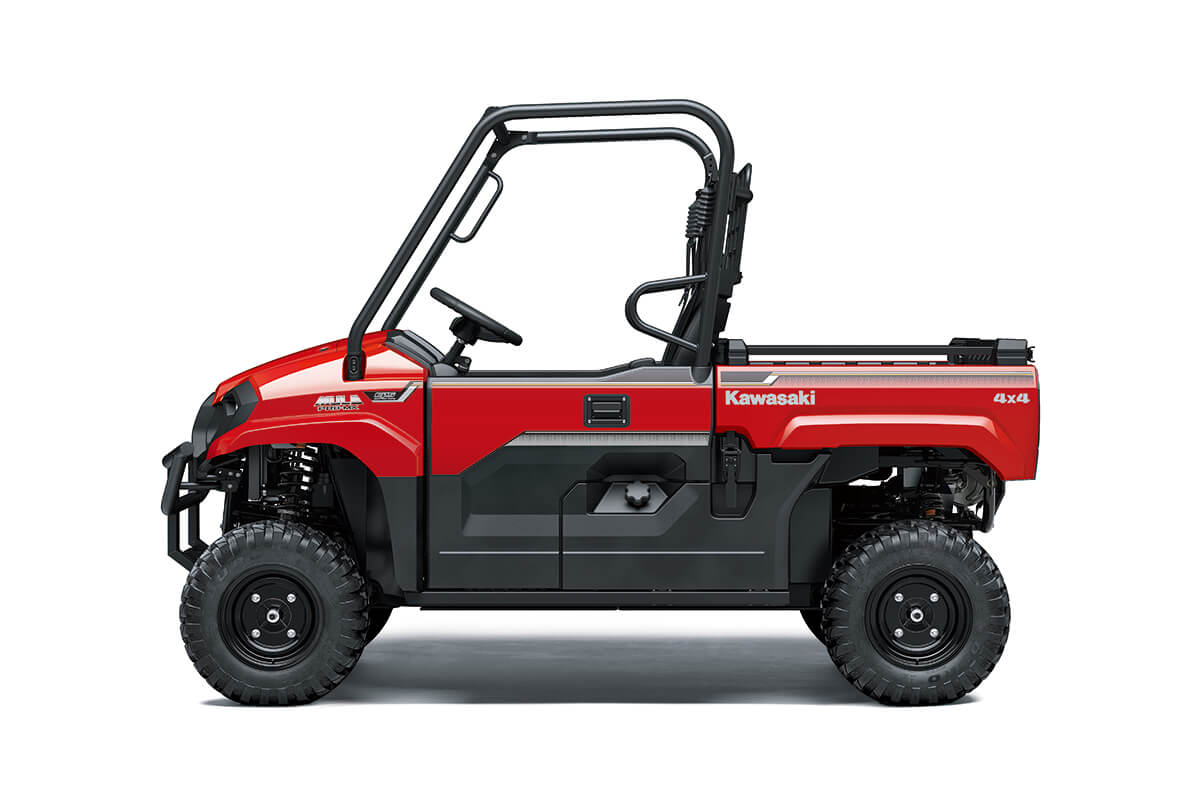 Side angle of a red side x side staged in a white studio background.