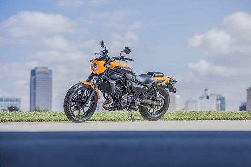 Side angle of a motorcycle in the city. opens in a new window