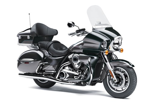 Three-quarter front angle of a motorcycle staged in a white studio background. opens in a new window